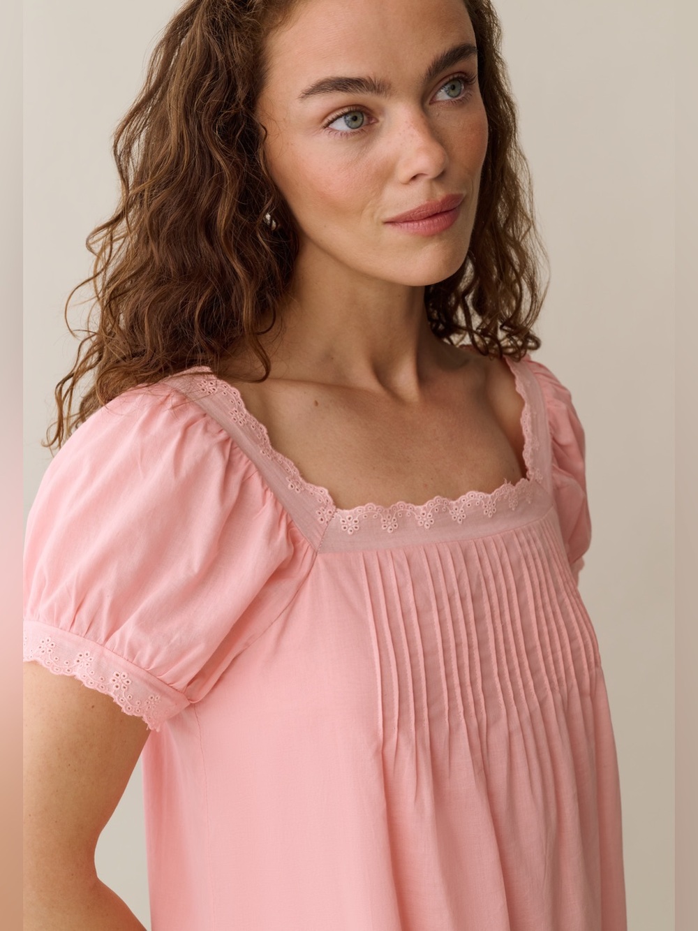 Few Moda Sorella “Sydney” Pink Lace-Trimmed Cotton Pintuck Dress